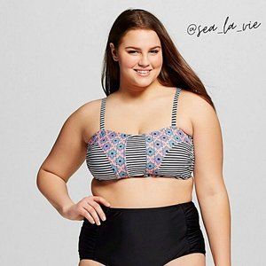 Plus Size Striped Floral Print Bralette Bikini Top